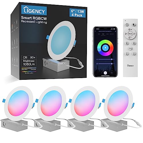 Ligency Smart 6" Recessed Lighting: Alexa Compatible RGBCW