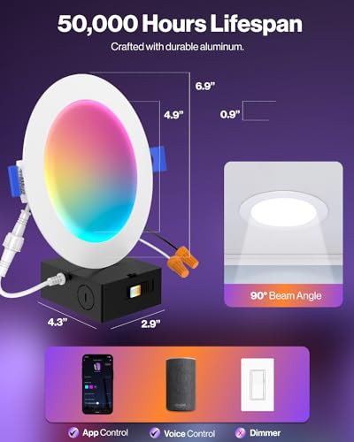 Sunco Lighting 4 Pack Smart LED Ceiling Lights