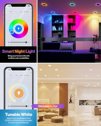 6-Pack Smart LED Recessed Ceiling Lights, Tunable CCT