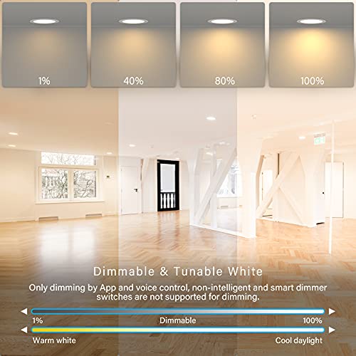 JULLISON 6 Inch LED Smart Slim Recessed Pot Light, WiFi APP& Voice Control, 120V, 13W, 1000LM, RGB + 2700K-6000K, ETL& FCC & IC Rated, Wet Location, Compatible With Alexa/Google Home, White - 12 Packs
