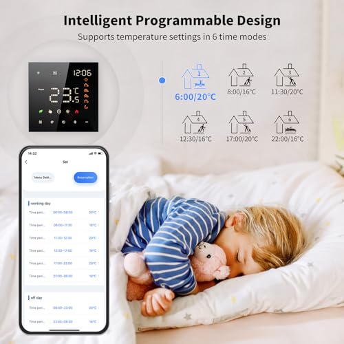 Smart Thermostat with Glass Touch Panel, Multi-Room Function