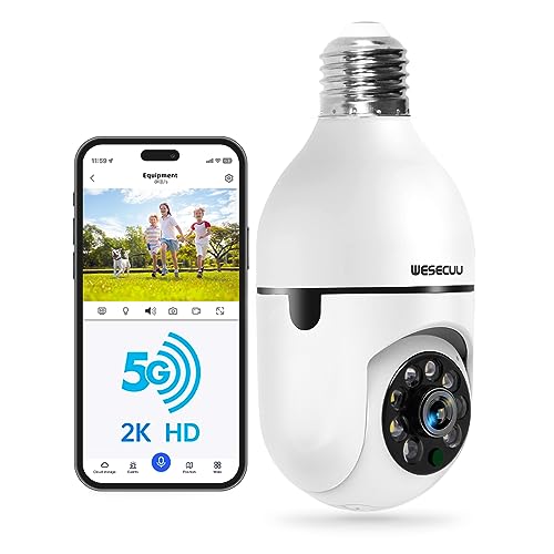 WESECUU Light Bulb Camera - 5G WiFi, 2K Vision, Alexa-Compatible
