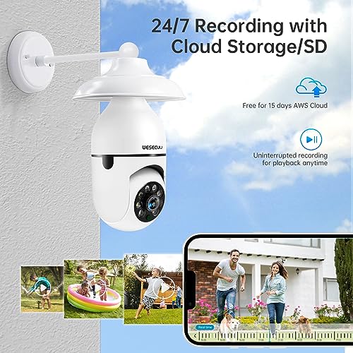 WESECUU Light Bulb Camera - 5G WiFi, 2K Vision, Alexa-Compatible