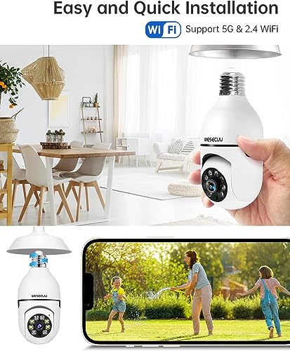 WESECUU Light Bulb Camera - 5G WiFi, 2K Vision, Alexa-Compatible
