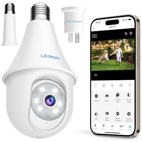 litokam 4MP Wireless Light Bulb Cameras for Home