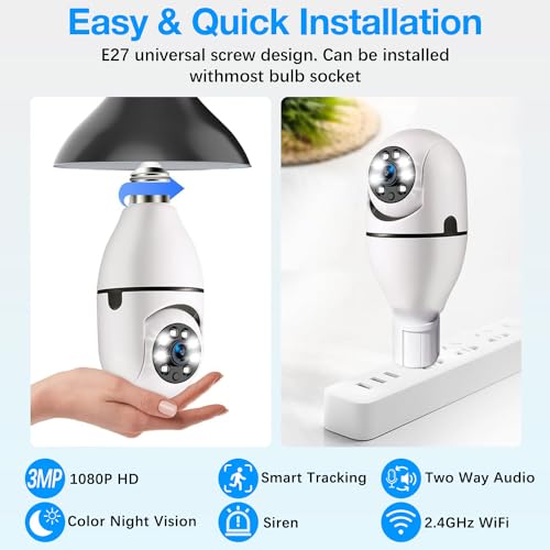 3MP Panoramic WiFi Light Bulb Security Camera