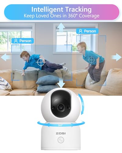 ZOSI 2K Pan/Tilt Smart Security Camera, Baby/Pet Monitor