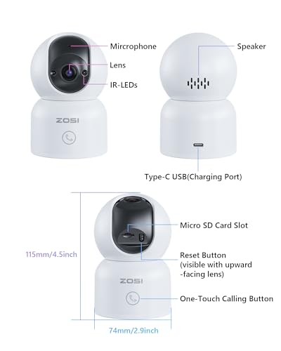 ZOSI 2K Pan/Tilt Smart Security Camera, Baby/Pet Monitor