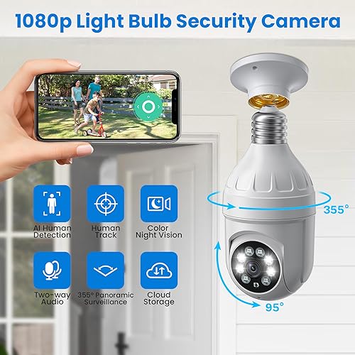 Smart Light Bulb Camera: Color Night Vision, AI Detection
