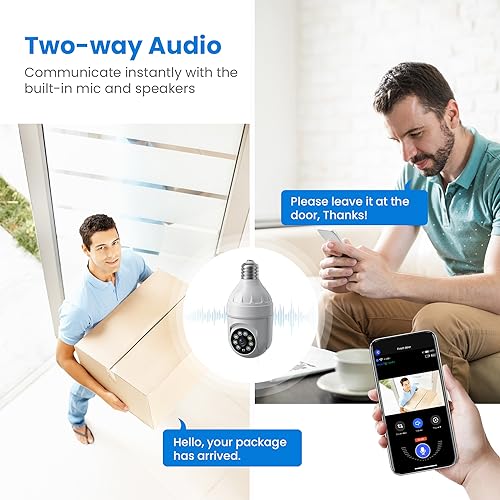 Smart Light Bulb Camera: Color Night Vision, AI Detection