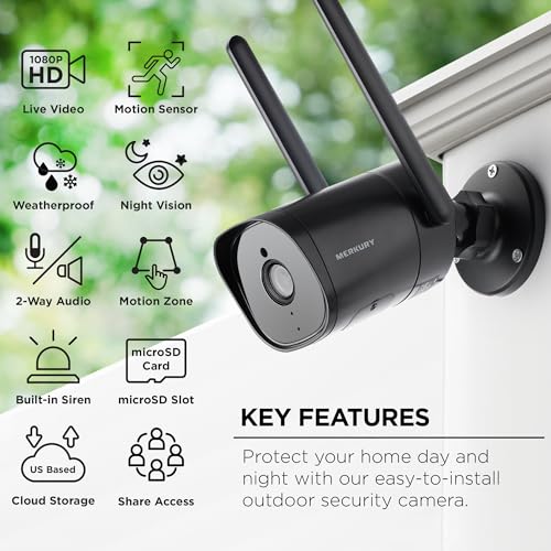 Merkury Smart Outdoor Security Camera - 1080p HD, Wireless