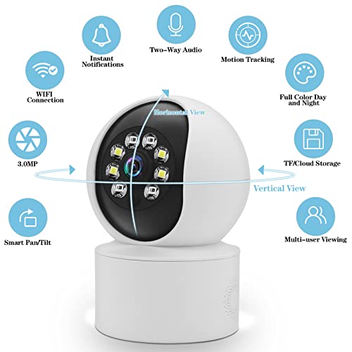 FOUAVRTEL WiFi Indoor Security Camera: 1080P 360° Pan-Tilt