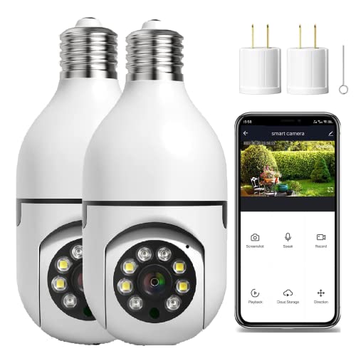 Wireless Outdoor Light Bulb Security Camera Pair, 360° Viewing