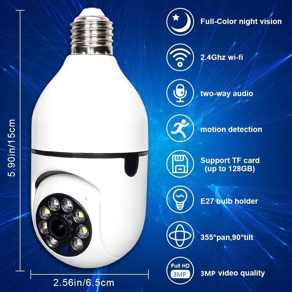Wireless Outdoor Light Bulb Security Camera Pair, 360° Viewing