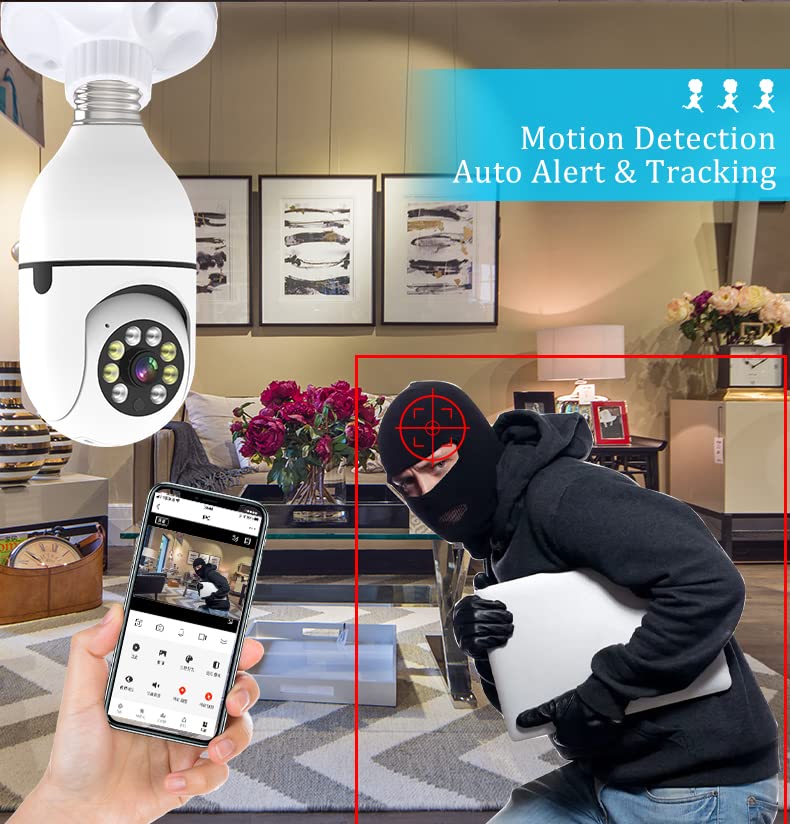 Wireless Outdoor Light Bulb Security Camera Pair, 360° Viewing