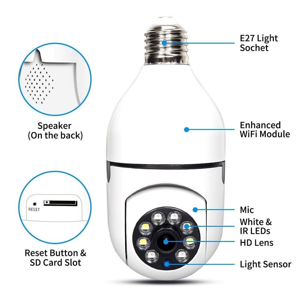 Wireless Outdoor Light Bulb Security Camera Pair, 360° Viewing