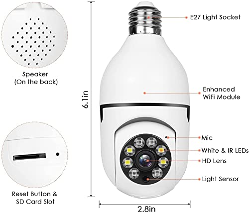 Wireless WiFi Light Bulb Camera 1080P Indoor Outdoor