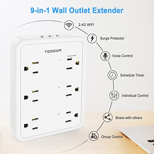 TESSAN Smart Outlet Plug Extender with USB and WiFi