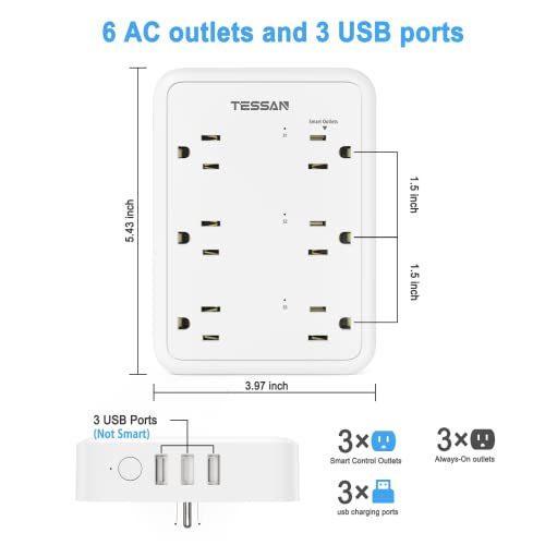 TESSAN Smart Outlet Plug Extender with USB and WiFi