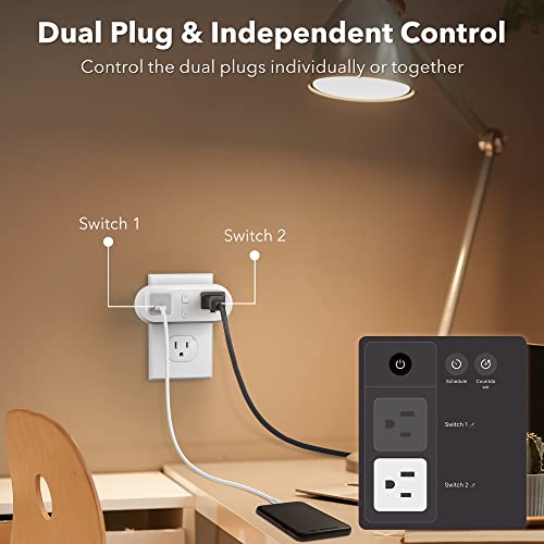 Smart Dual Outlet Plug, Individual Control, Alexa/Google Compatible