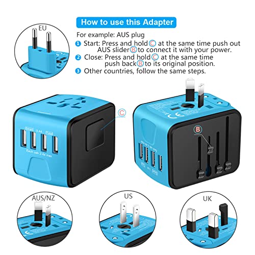SAUNORCH Universal Travel Adapter with 4xUSB Wall Charger