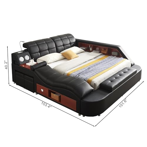 Modern Luxury King Bed Frame with Massage Speaker