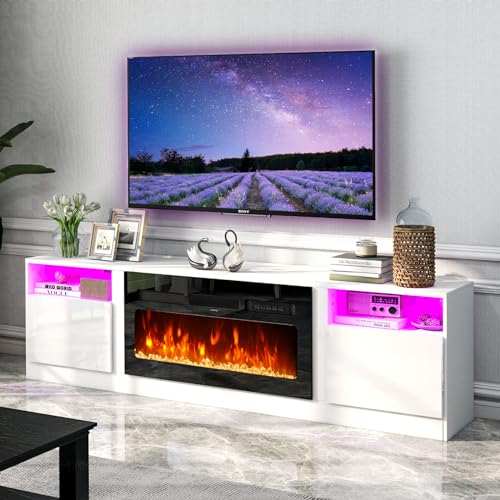 Modern White Fireplace TV Stand with Electric Fireplace