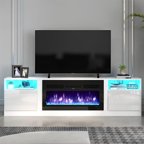 Modern White Fireplace TV Stand with Electric Fireplace