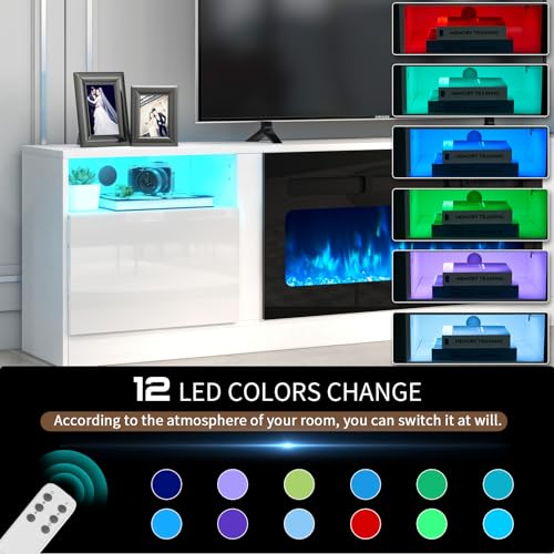 Modern White Fireplace TV Stand with Electric Fireplace