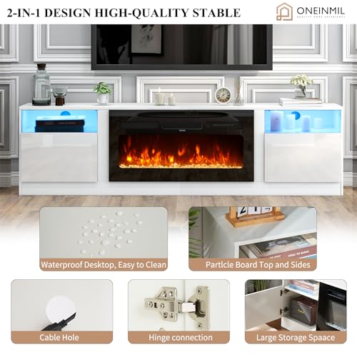 Modern White Fireplace TV Stand with Electric Fireplace