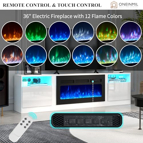 Modern White Fireplace TV Stand with Electric Fireplace