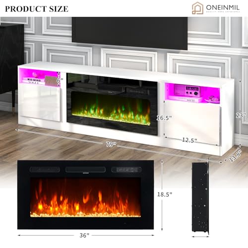 Modern White Fireplace TV Stand with Electric Fireplace