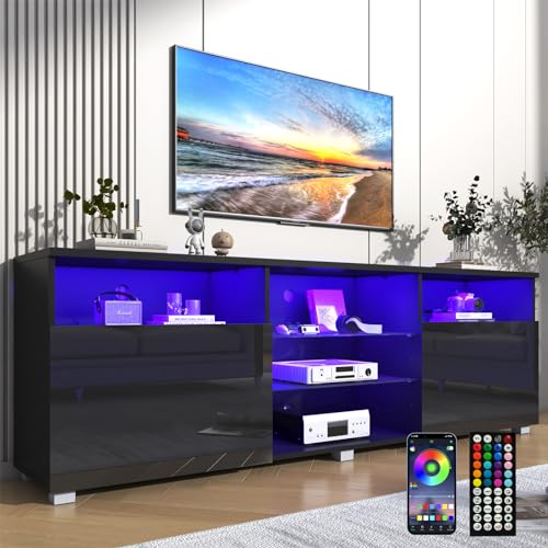 6&Fox LED TV Stand with Storage, Glossy Finish