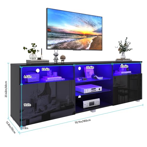 6&Fox LED TV Stand with Storage, Glossy Finish