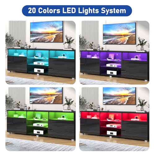 6&Fox LED TV Stand with Storage, Glossy Finish