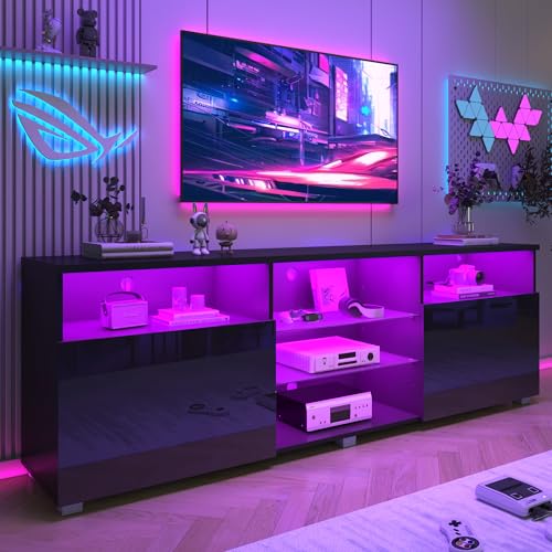 6&Fox LED TV Stand with Storage, Glossy Finish