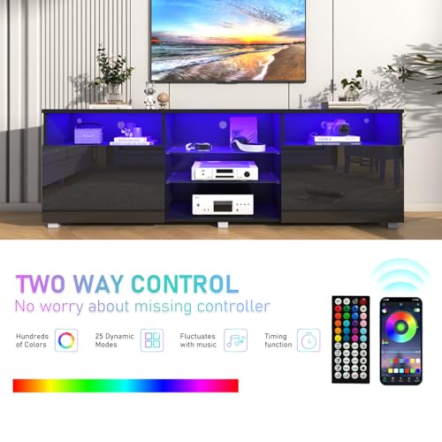 6&Fox LED TV Stand with Storage, Glossy Finish