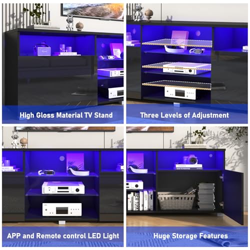 6&Fox LED TV Stand with Storage, Glossy Finish