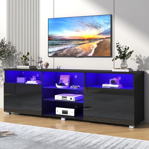 6&Fox LED TV Stand with Storage, Glossy Finish
