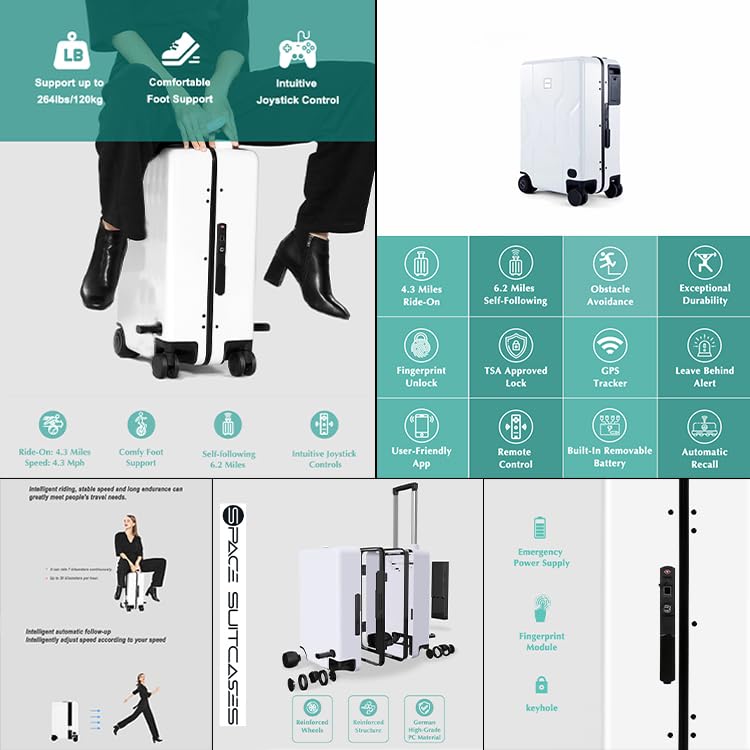 Electric Rideable Suitcase with Auto Follow Technology, Digital Lock