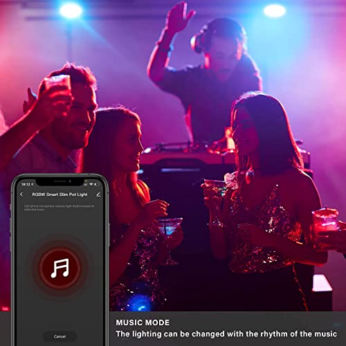 JULLISON 6 Inch LED Smart Slim Recessed Pot Light, WiFi APP& Voice Control, 120V, 13W, 1000LM, RGB + 2700K-6000K, ETL& FCC & IC Rated, Wet Location, Compatible With Alexa/Google Home, White - 12 Packs