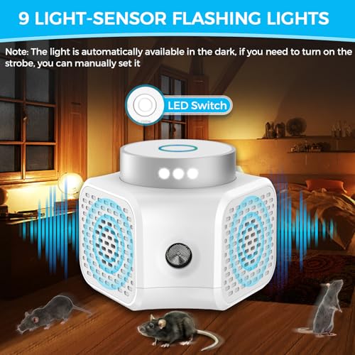Ultrasonic Mouse Repellent for Home with LED Strobe