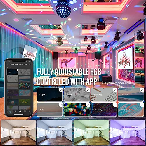 JULLISON 6 Inch LED Smart Slim Recessed Pot Light, WiFi APP& Voice Control, 120V, 13W, 1000LM, RGB + 2700K-6000K, ETL& FCC & IC Rated, Wet Location, Compatible With Alexa/Google Home, White - 12 Packs