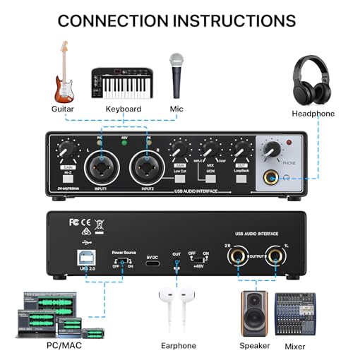 USB Audio Interface for Recording Music on PC/Mac