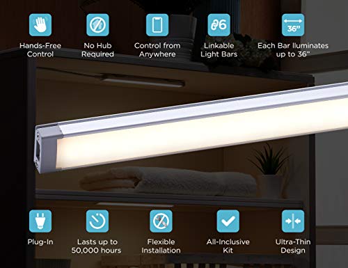 BLACK+DECKER Works with Alexa Smart Under Cabinet Lighting Kit, Adjustable LEDs, (6) 9" Bars, White,A Certified for Humans Device