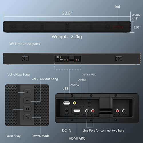 GEOYEAO Bluetooth Soundbar: 3D Surround Sound System