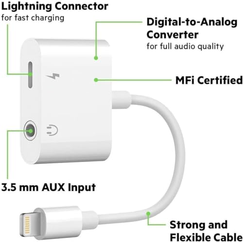 iPhone Compatible 2-Pack Lightning to 3.5mm Adapter & Charger