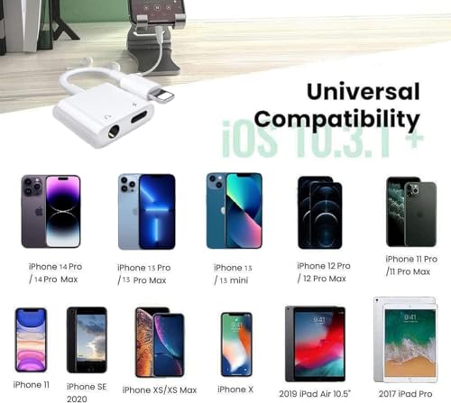 iPhone Compatible 2-Pack Lightning to 3.5mm Adapter & Charger