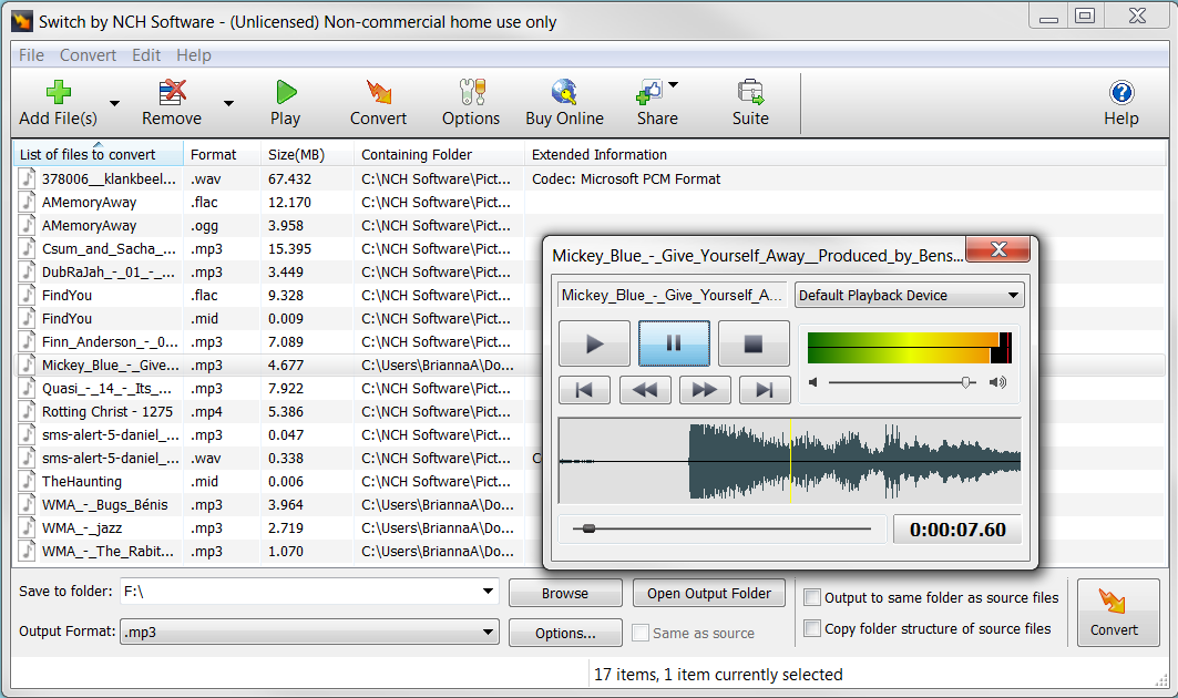 Switch Audio File Converter - MP3, WAV, WMA, AIFF, DSS, FLAC