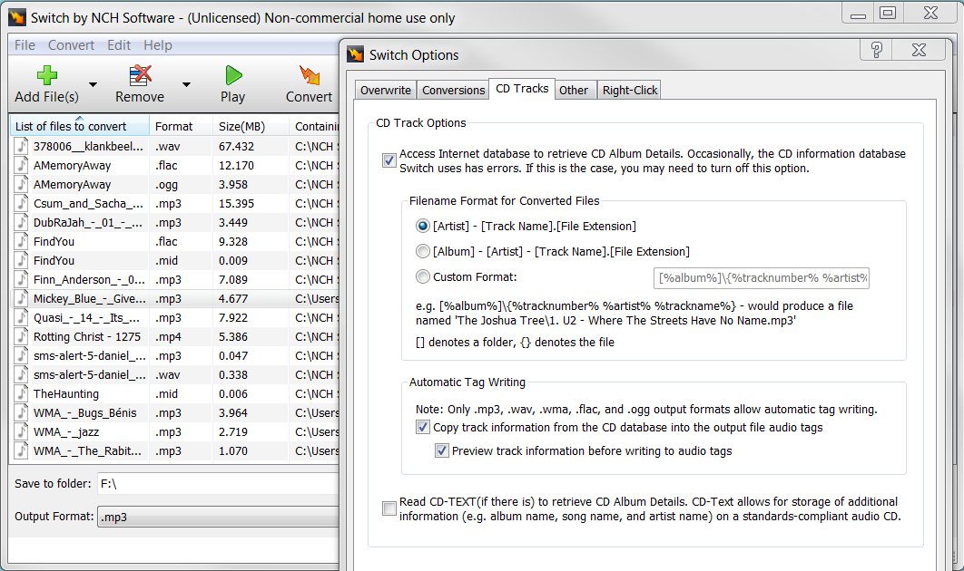 Switch Audio File Converter - MP3, WAV, WMA, AIFF, DSS, FLAC